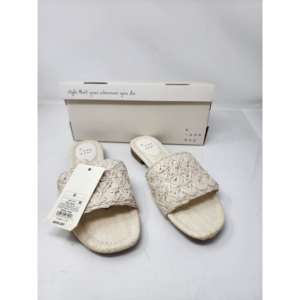 A‎ New Day Womens Ariella Slide Sandals White Raffia Poly Blend Size 6.5 Casual